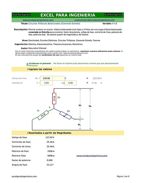 Circuitos Trifasicos Balanceados Conexion en Estrellla