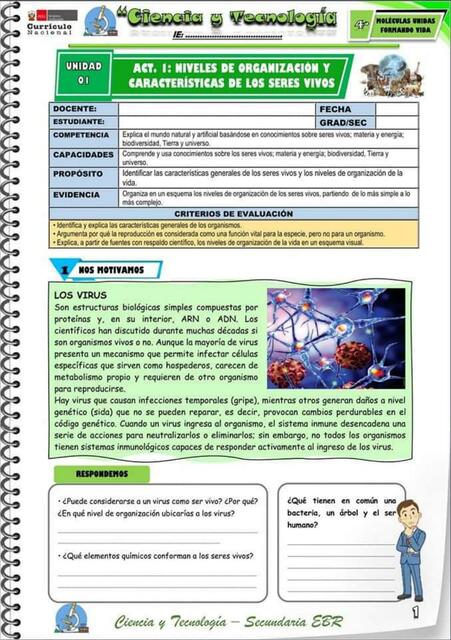 Niveles de Organización y Características de los Seres Vivos 