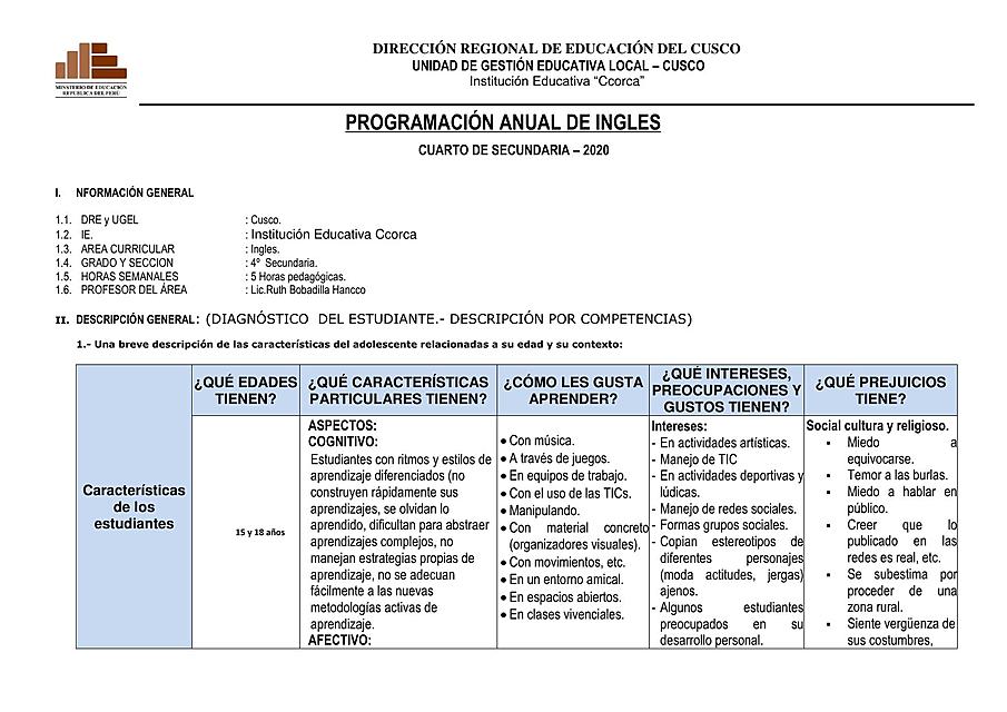 MODELO DE PLANIFICACION ANUAL INGLES 1 | uDocz