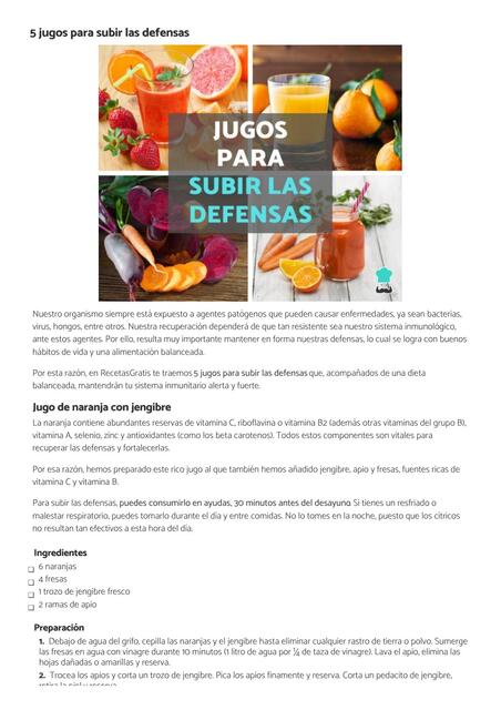 5 jugos para subir las defensas  