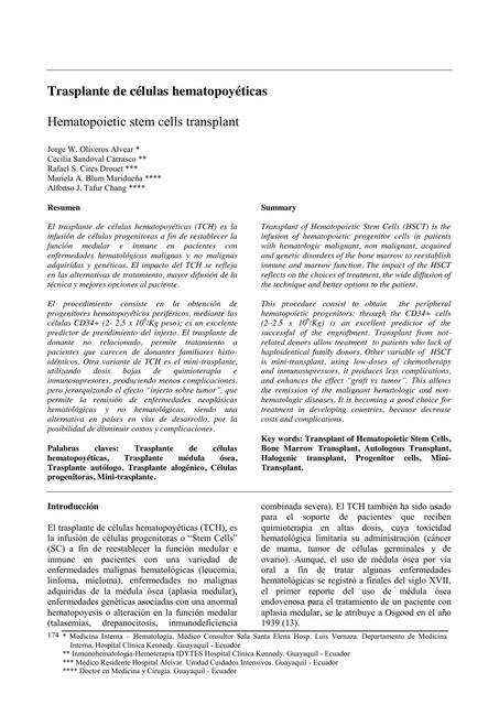 Trasplante de células hematopoyéticas 