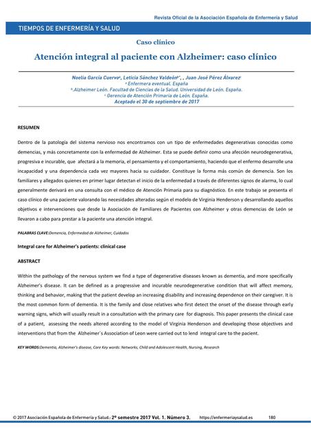  Atención integral al paciente con Alzheimer: caso clínico 