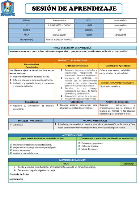 Sesión de aprendizaje  