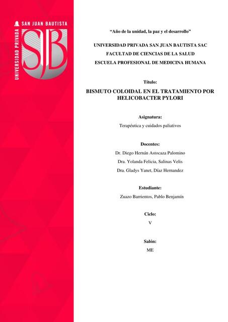 Bismuto Coloidal en el Tratamiento por Helicobacter Pylori 