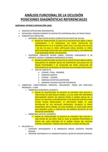 Análisis Funcional de la Oclusión en posiciones diagnósticas 