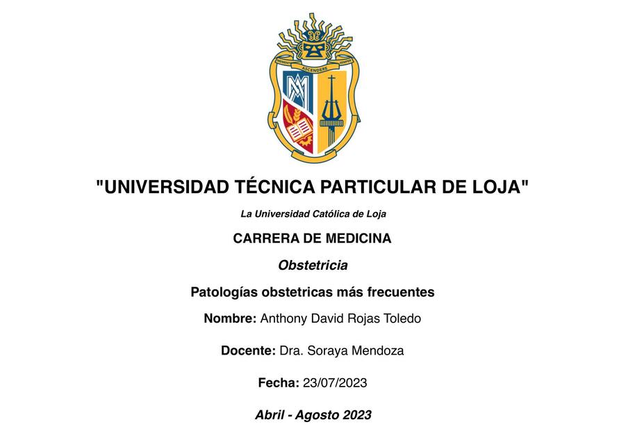 Patologías Obstétricas más frecuentes