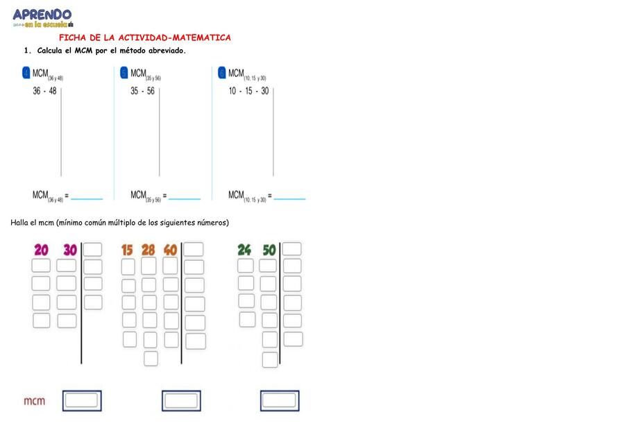 Ficha de la Actividad- Matemática 