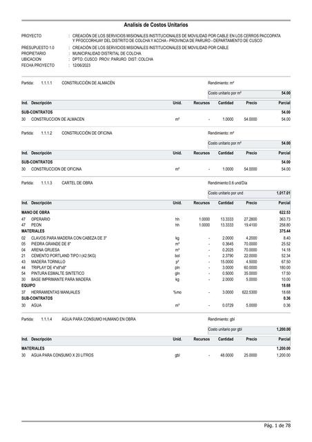 Análisis de Costos Unitarios