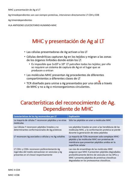 MHC y Presentación de Ag al LT 