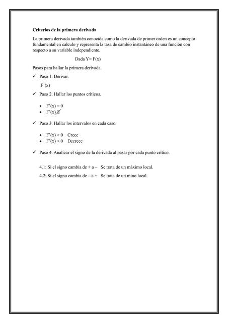Criterios de la primera derivada 