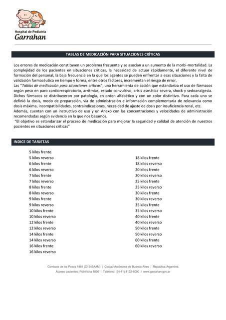 Tablas de Medicación para Situaciones Críticas