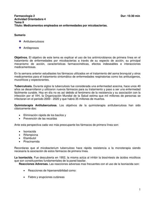  Medicamentos empleados en enfermedades por micobacterias