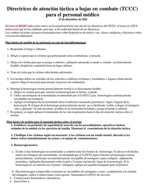 Directrices de Atención Táctica a Bajas en Combate para el Personal Médico 