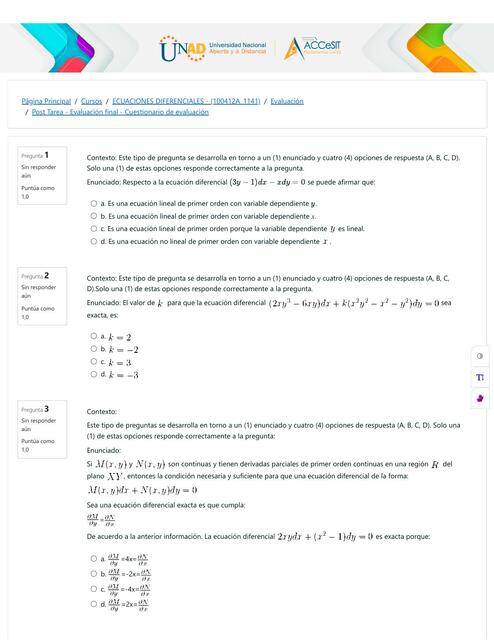 Examen de Ecuaciones Diferenciales 