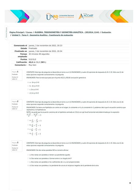 Examen de Álgebra, Trigonometría y Geometría Analítica 