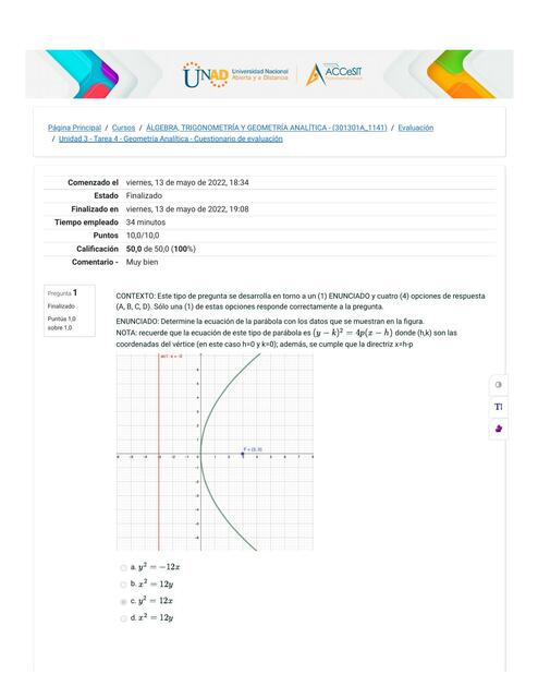 Examen de Álgebra, Trigonometría y Geometría Analítica