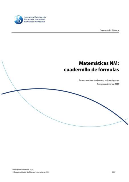 Matemáticas NM: Cuadernillo de Fórmulas 