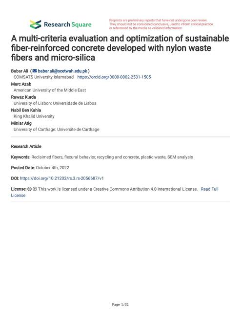 A Multi-criteria Evaluation and Optimization of Sustainable Fiber-reinforced Concrete Developed With Nylon Aaste Fibers and Micro-silica