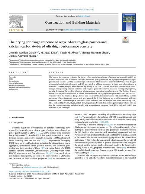 The Drying Shrinkage Response of Recycled-Waste-Glass-Powder-and Calcium-Carbonate-Based Ultrahigh-Performance Concrete