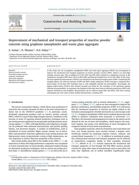 Improvement of Mechanical and Transport Properties of Reactive Powder Concrete Using Graphene Nanoplatelet and Waste Glass Aggregate 