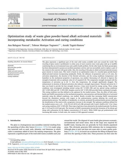 Optimization Study of Waste Glass Powder-Based Alkali Activated Materials Incorporating Metakaolin: Activation and Curing Conditions 