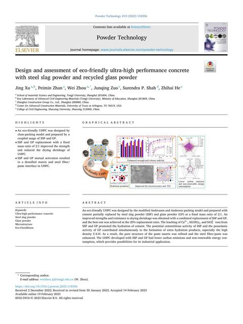 Design and Assessment of Eco-friendly Ultra-high Performance Concrete With Steel Slag Powder and Recycled Glass Powder 