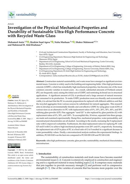 Investigation of the Physical Mechanical Properties and Durability of Sustainable Ultra-High Performance Concrete with Recycled Waste Glass