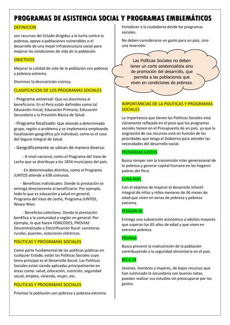 Programas de Asistencia Social y Programas Emblemáticos 