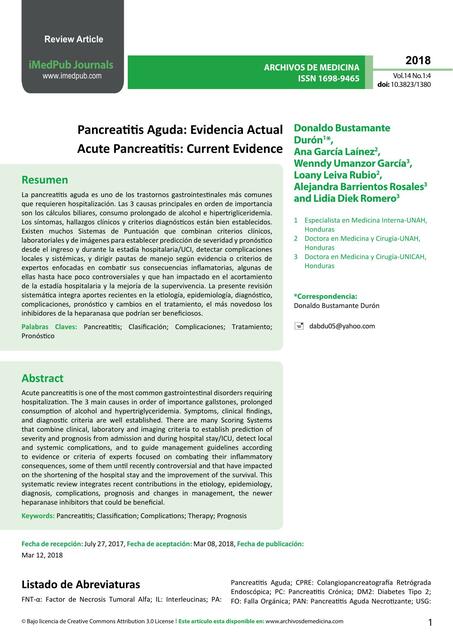 Pancreatitis aguda evidencia actual