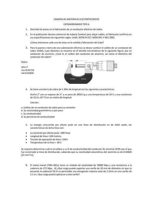 Examen de materiales electrotecnicos