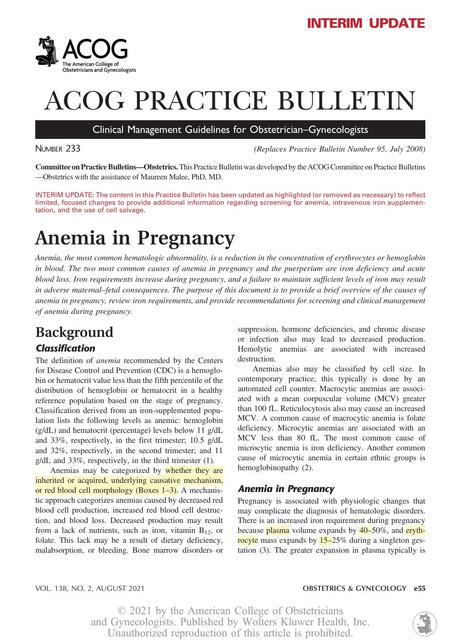 Anemia in Pregnancy 