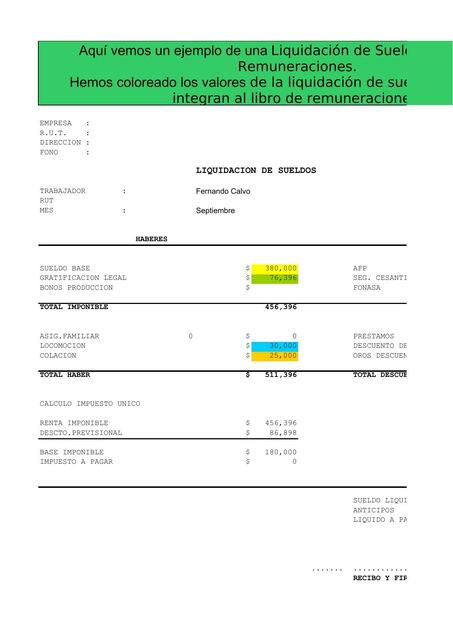 Liquidacion de sueldo Libro de Remuneraciones