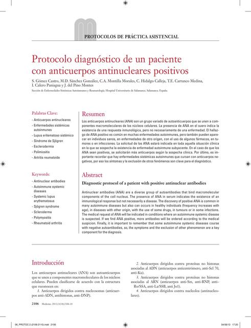 Protocolo Diagnóstico de un Paciente con ANA