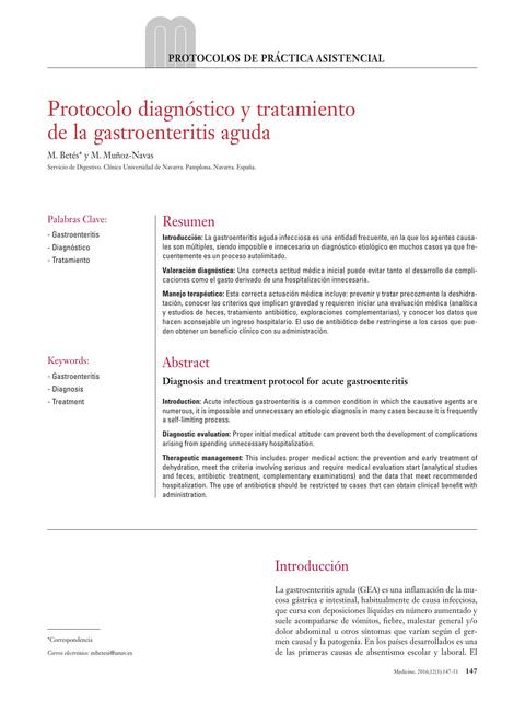 Protocolo Diagnóstico y Tratamiento de la Gastroenteritis Aguda 