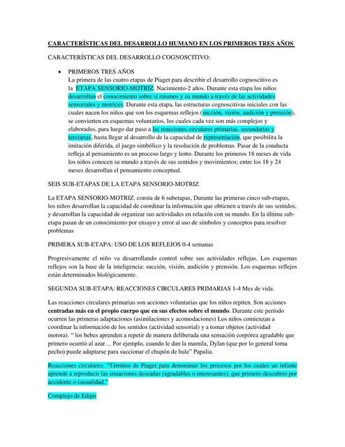 Características del Desarrollo Humano en los Primeros Tres Años 