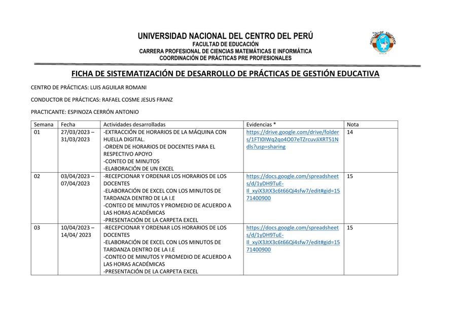 Ficha de Sistematización de Desarrollo de Prácticas de Gestión Educativa 