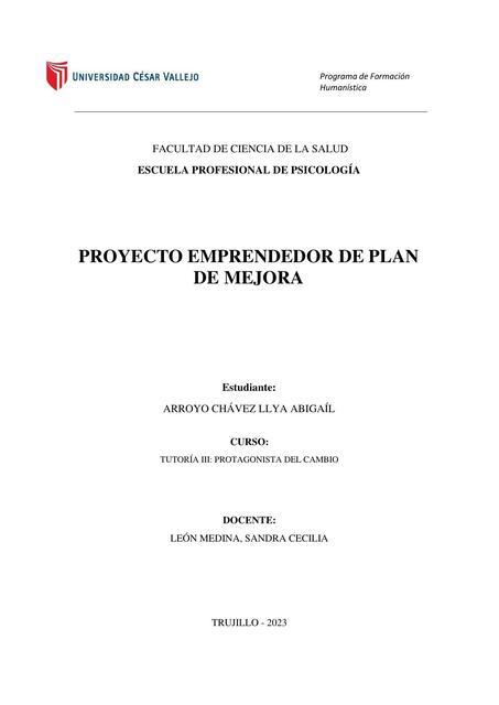 Proyecto Emprendedor de Plan de Mejora 