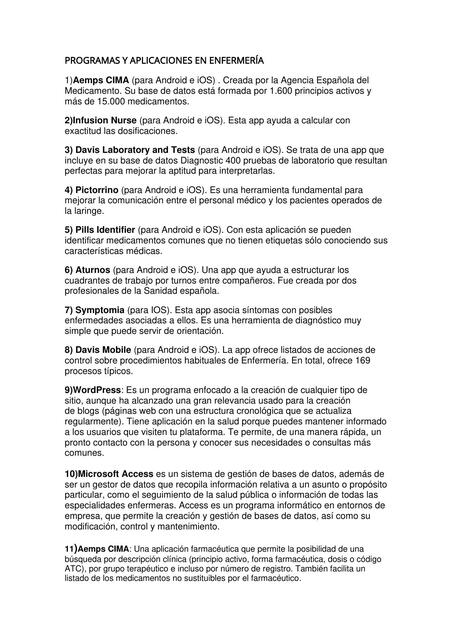 Programas y Aplicaciones en Enfermería 