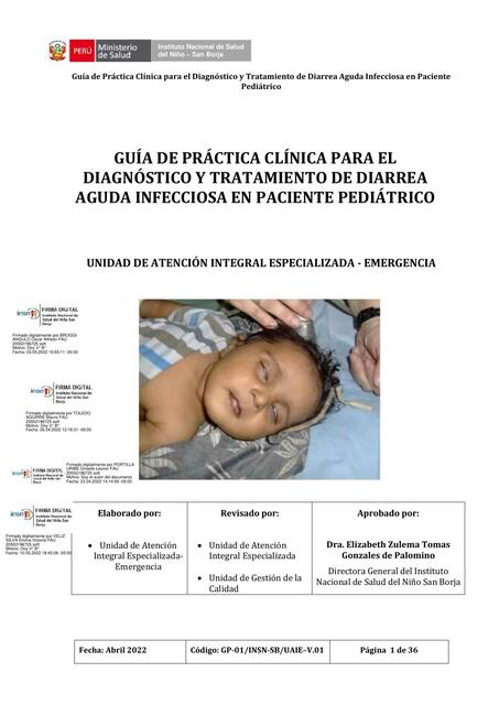 Guía de Práctica Clínica para el Diagnóstico y Tratamiento de Diarrea Aguda Infecciosa en Paciente Pediátrico 