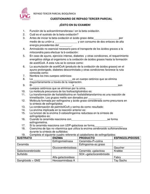 Repaso Tercer Parcial Bioquímica 