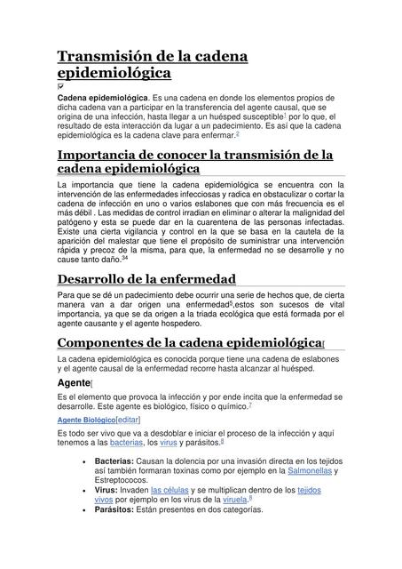 Transmisión de la cadena epidemiológica 