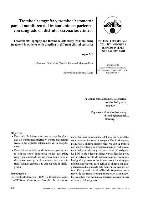 Tromboelastografia tromboelastometria monitoreo tratamiento pacientes c sangrado distintos escenarios