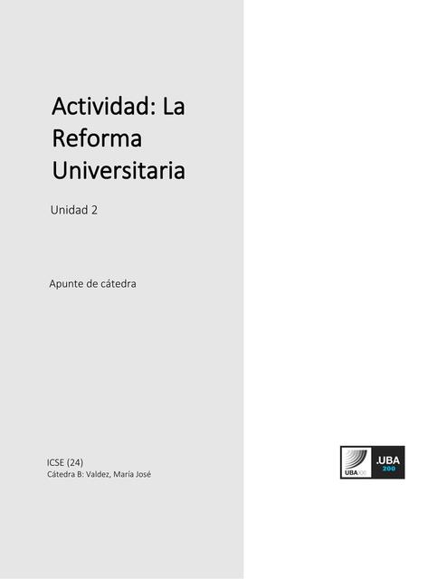  Actividad:La Reforma Universitaria  