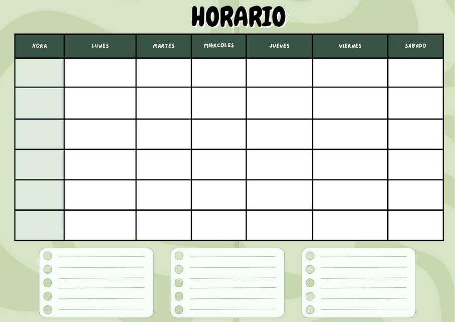 Horario semanal A4 minimalista aesthetic verde