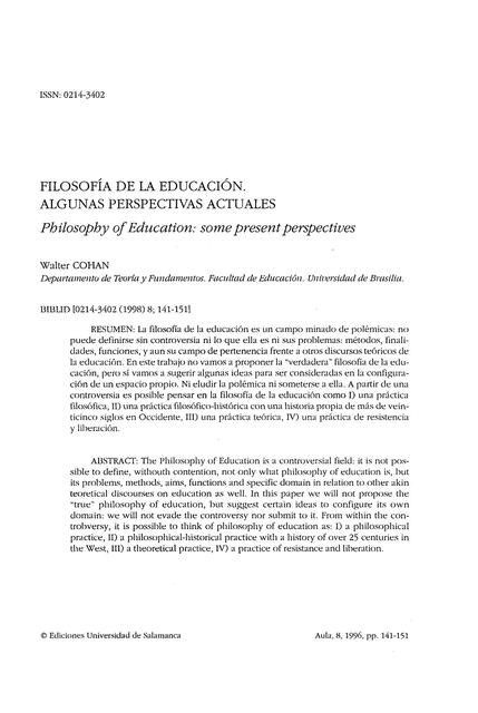 Filosofia de la educacion Algunas perspectivas actuales