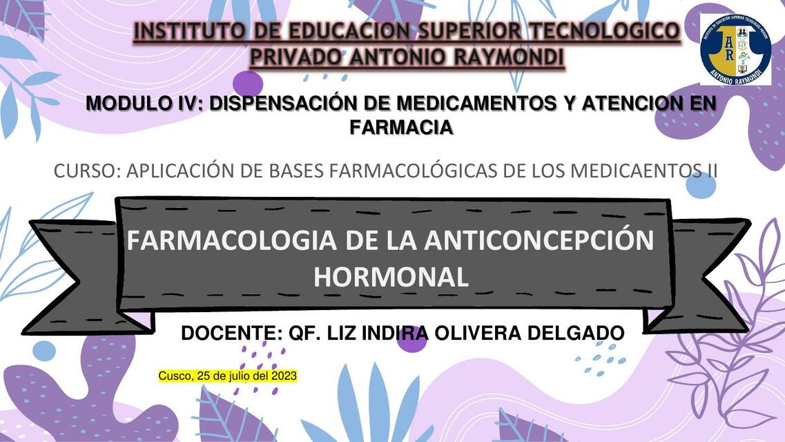 Farmacología de la Anticoncepción Hormonal