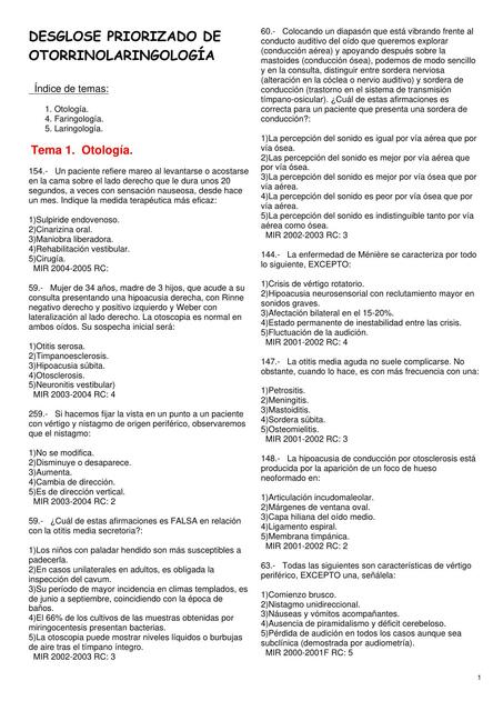 Desglose Priorizado de Otorrinolaringología 