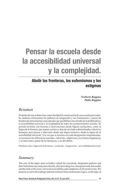 Pensar la Escuela desde la Accesibilidad Universal y la Complejidad 