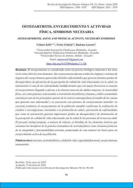 Osteoartritis Envejecimiento Y Actividad Física 