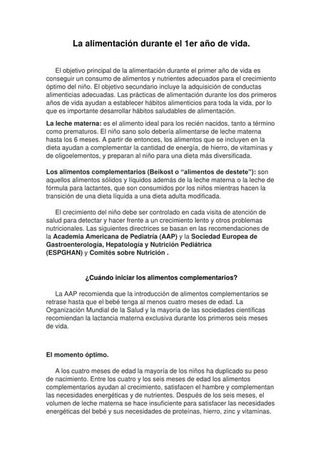 Alimentación en el 1er año de vida